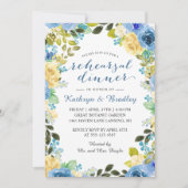 Elegant Blue Yellow Rose Garden Rehearsal Dinner Kaart (Voorkant)