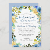 Elegant Blue Yellow Rose Garden Rehearsal Dinner Kaart (Voorkant / Achterkant)