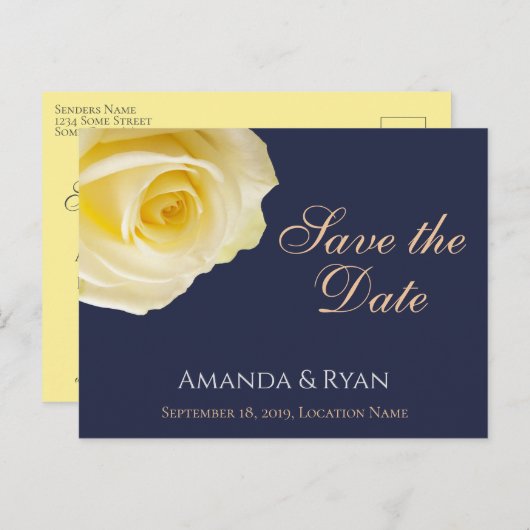 Elegant Blue Yellow Rose Wedding Save the Date Aankondigingskaart (Voorkant / Achterkant)