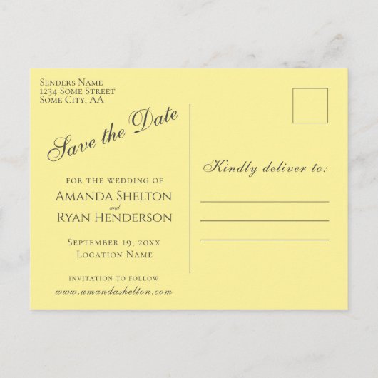 Elegant Blue Yellow Rose Wedding Save the Date Aankondigingskaart (Achterkant)