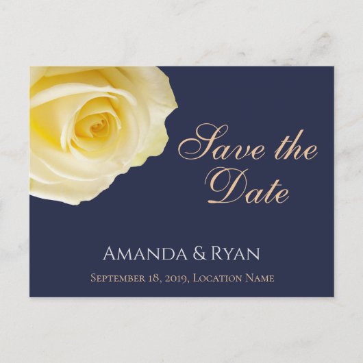 Elegant Blue Yellow Rose Wedding Save the Date Aankondigingskaart (Voorkant)