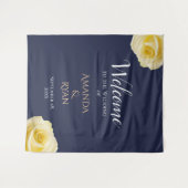 Elegant Blue Yellow Roses Floral Weduwen Welkom Wandkleed (Voorkant (horizontaal))