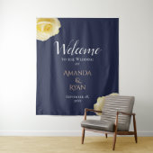 Elegant Blue Yellow Roses Floral Weduwen Welkom Wandkleed (In situ)