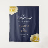 Elegant Blue Yellow Roses Floral Weduwen Welkom Wandkleed (Voorkant)