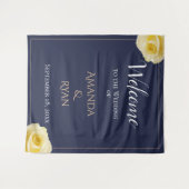 Elegant Blue Yellow Roses Floral Weduwen Welkom Wandkleed (Voorkant (horizontaal))