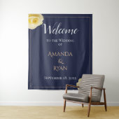 Elegant Blue Yellow Roses Floral Weduwen Welkom Wandkleed (In situ)