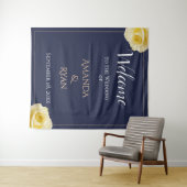 Elegant Blue Yellow Roses Floral Weduwen Welkom Wandkleed (In Situ (horizontaal))