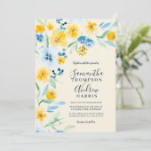 Elegant blue yellow waterverf bruiloft kaart (Staand voorkant)