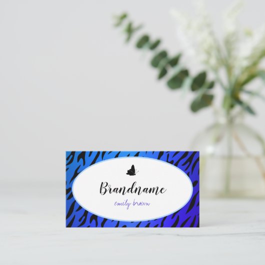 Elegant Blue Zebra Pattern  Butterflies Chic Visitekaartje (Staand voorkant)