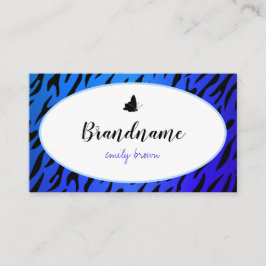 Elegant Blue Zebra Pattern Butterflies Chic Visitekaartje