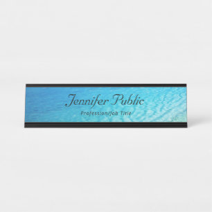 Elegant Blue Zee Waves Moderne Sjabloon Natuur Bureau Naambordje
