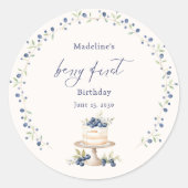Elegant Blueberry Berry First Birthday Ronde Sticker (Voorkant)