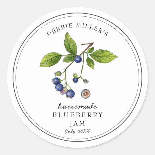 Elegant Blueberry op White Jam jar Ronde Sticker (Voorkant)