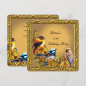 Elegant Bluebird Caramel Gold Birthday Party Kaart (Voorkant / Achterkant)
