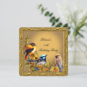 Elegant Bluebird Caramel Gold Birthday Party Kaart (Staand voorkant)
