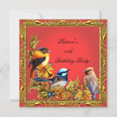 Elegant Bluebird Red Gold Birthday Party Kaart (Voorkant)
