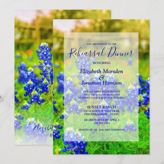 Elegant Bluebonnets Floral Photo Rehearsal Dinner Kaart (Voorkant / Achterkant)