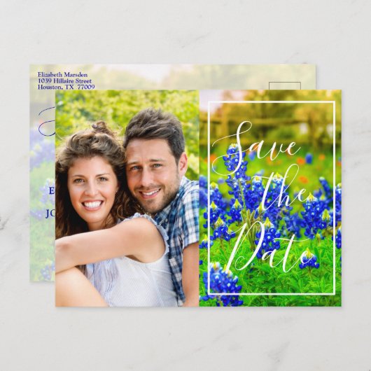 Elegant Bluebonnets Spring Photo Save the Date Aankondigingskaart (Voorkant / Achterkant)