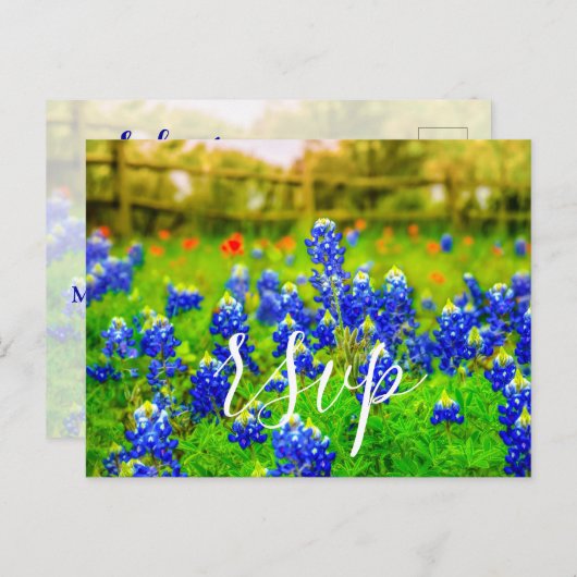 Elegant Bluebonnets Spring Wedding RSVP Enclosure Uitnodiging Briefkaart (Voorkant / Achterkant)
