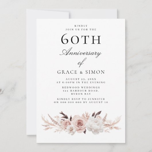  Elegant Blush 60ste bruiloft Jubileum Kaart (Voorkant)