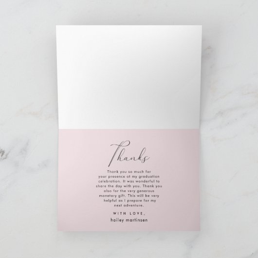 Elegant Blush Afstuderen Dank u foto Bedankkaart (Binnen)