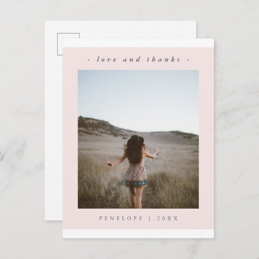 Elegant Blush Afstuderen Dank u foto Briefkaart (Voorkant / Achterkant)