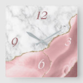 Elegant Blush Agate Gold Glitter Marble Vierkante Klok (Voorkant)