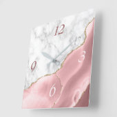 Elegant Blush Agate Gold Glitter Marble Vierkante Klok (Hoek)