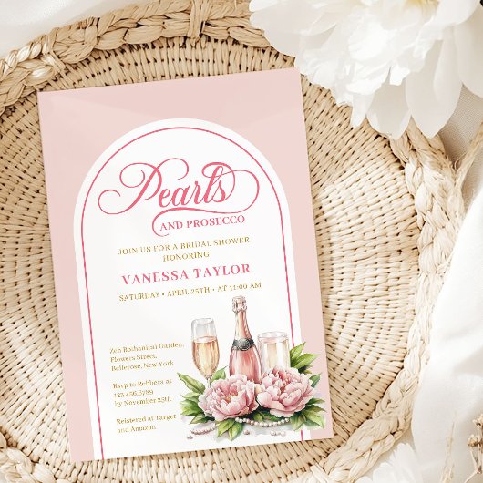 Elegant Blush and Gold Pearls Bridal Shower Card Kaart