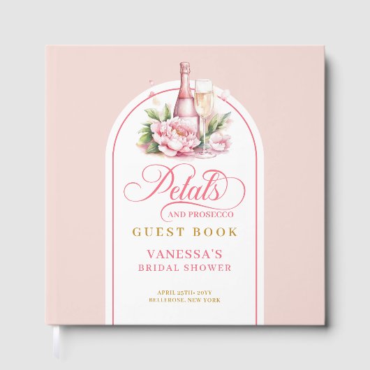 Elegant blush and gold petals prosecco sign book gastenboek (Voorkant)