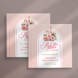 Elegant blush and gold petals prosecco sign book gastenboek