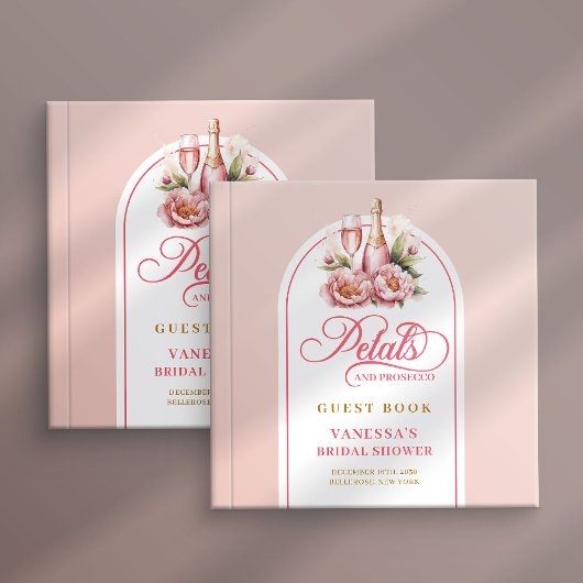 Elegant blush and gold petals prosecco sign book gastenboek