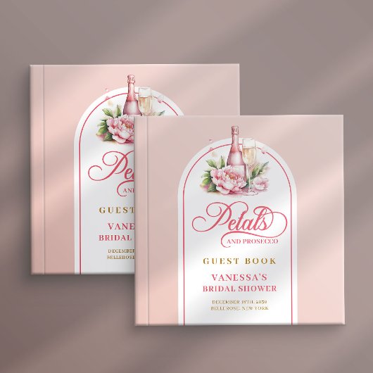 Elegant blush and gold petals prosecco sign book gastenboek