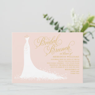 Elegant Blush and Gold Wedding Gown Bridal Brunch Kaart