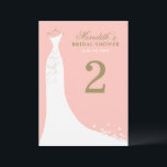 Elegant Blush and Gold Wedding Gown Vrijgezellenfe Kaart<br><div class="desc">De elegante kaart van het de lijstaantal van het vrijgezellenfeest kenmerkt een volgende trouwjurk,  douanetekst,  en vlinder en florale details. Witte,  zwarte / koraalroze en antiek gouden bruidskleuren. Opmerking: elk creditcardnummer moet worden aangepast en afzonderlijk aan uw winkelwagentje worden toegevoegd.</div>
