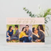 Elegant Blush and Gold Wedding Photo Collage Save The Date (Staand voorkant)