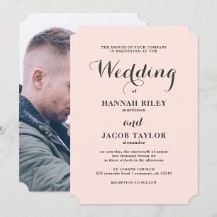 Elegant Blush and Gray Wedding Photo Invitation Kaart