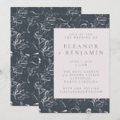 Elegant Blush and Grey Botanical Drawing Wedding Kaart (Voorkant / Achterkant)