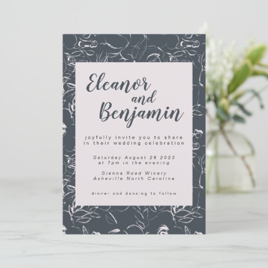 Elegant Blush and Grey Botanical Floral Wedding Kaart (Staand voorkant)