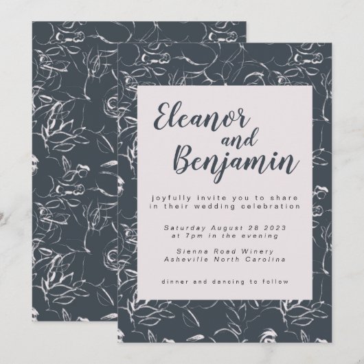 Elegant Blush and Grey Botanical Floral Wedding Kaart (Voorkant / Achterkant)