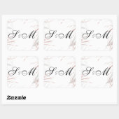 Elegant Blush and Grey Swirls Monogrammed Wedding Vierkante Sticker (Vel)