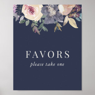 Elegant Blush and Navy Floral Wedding Favors Sign Poster
