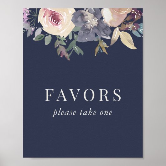 Elegant Blush and Navy Floral Wedding Favors Sign Poster (Voorkant)