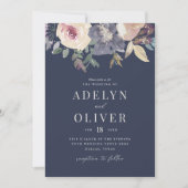 Elegant Blush and Navy Floral Wedding Invitation Kaart (Voorkant)