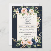 Elegant Blush and Navy Floral Wedding Invitation Kaart (Voorkant)