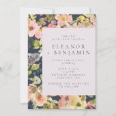 Elegant Blush and Navy Waterverf Floral Wedding Kaart (Voorkant)