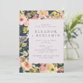 Elegant Blush and Navy Waterverf Floral Wedding Kaart (Staand voorkant)