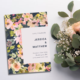 Elegant Blush and Navy Waterverf Floral Wedding Save The Date