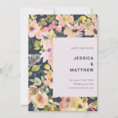 Elegant Blush and Navy Waterverf Floral Wedding Save The Date (Voorkant)