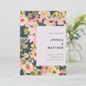 Elegant Blush and Navy Waterverf Floral Wedding Save The Date (Staand voorkant)